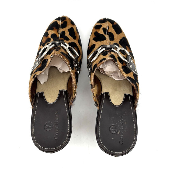 Cole Haan D18331 Leopard Print Cow Hair D-ring Brown Leather Wedge Clogs 6B - Picture 9 of 16